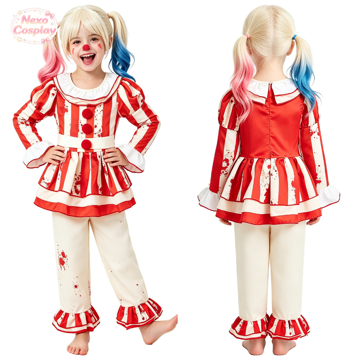 بدلة مهرج مرعب للأطفال بخطوط ح - مراجعة Anime Cosplay Red وسعره