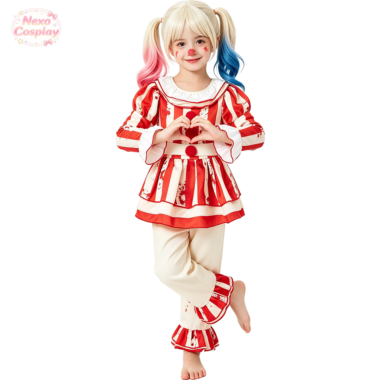 بدلة مهرج مرعب للأطفال بخطوط ح - مراجعة Anime Cosplay Red وسعره