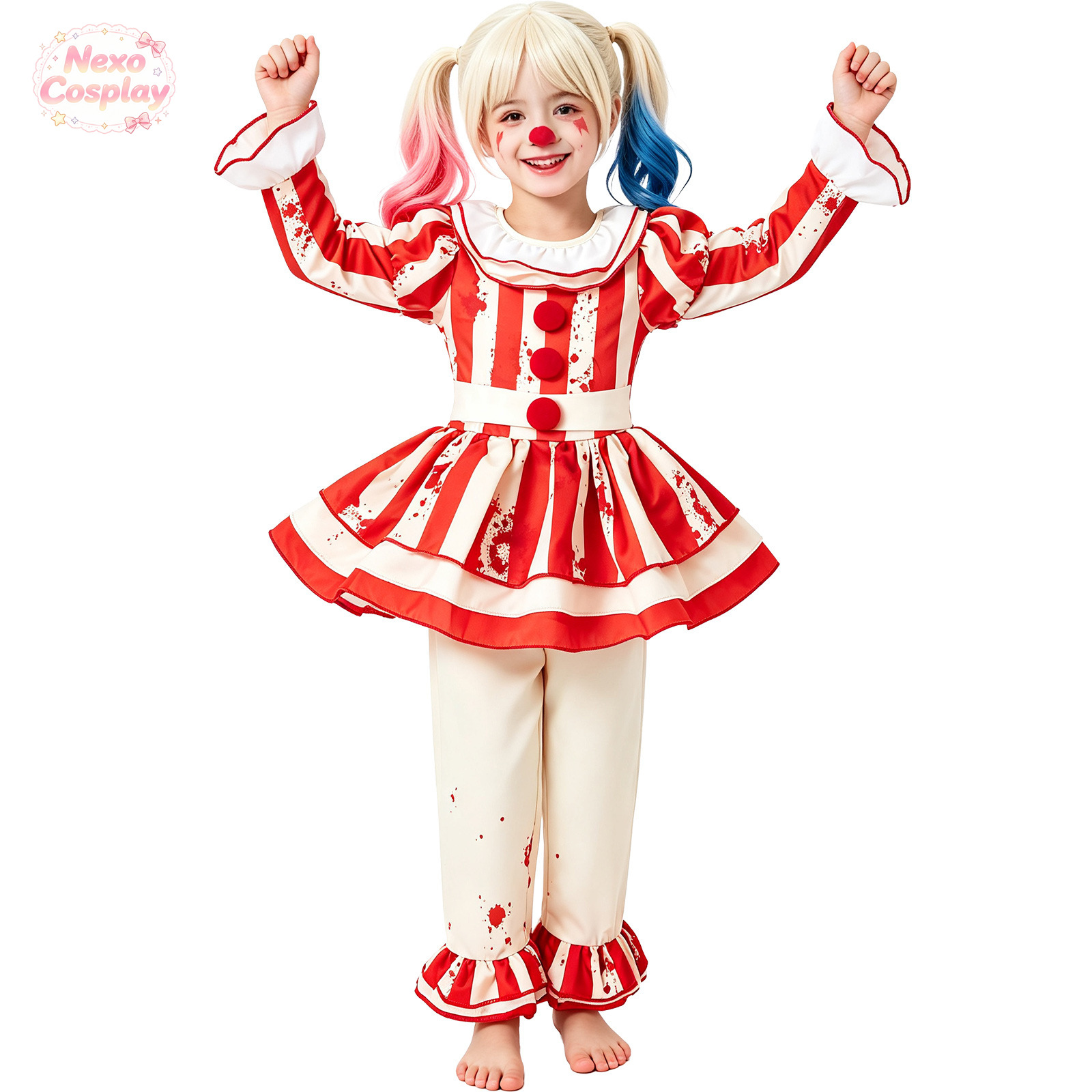 بدلة مهرج مرعب للأطفال بخطوط ح - مراجعة Anime Cosplay Red وسعره